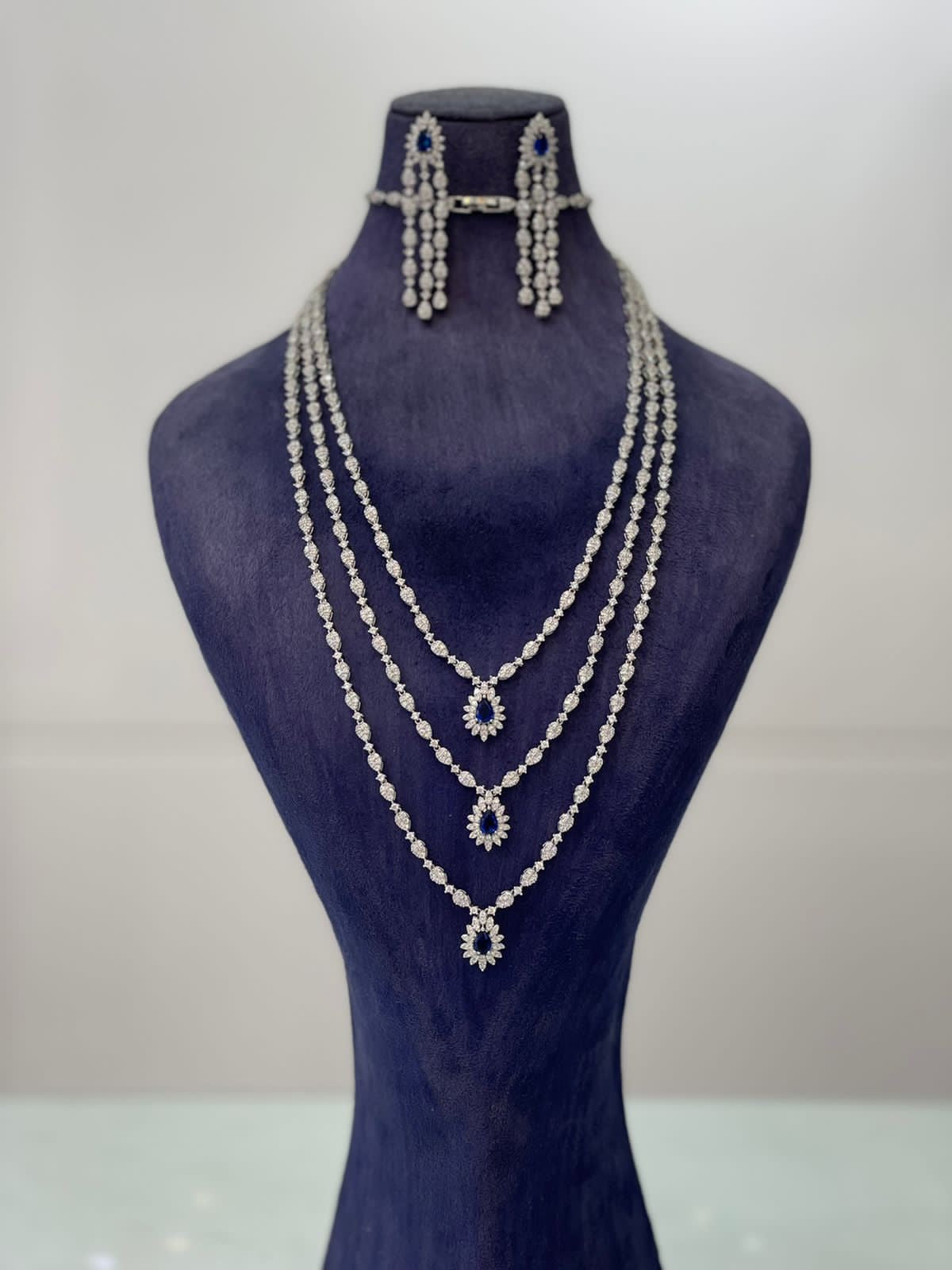 Sheikha Blue Luxury Long Neclace with Earrings