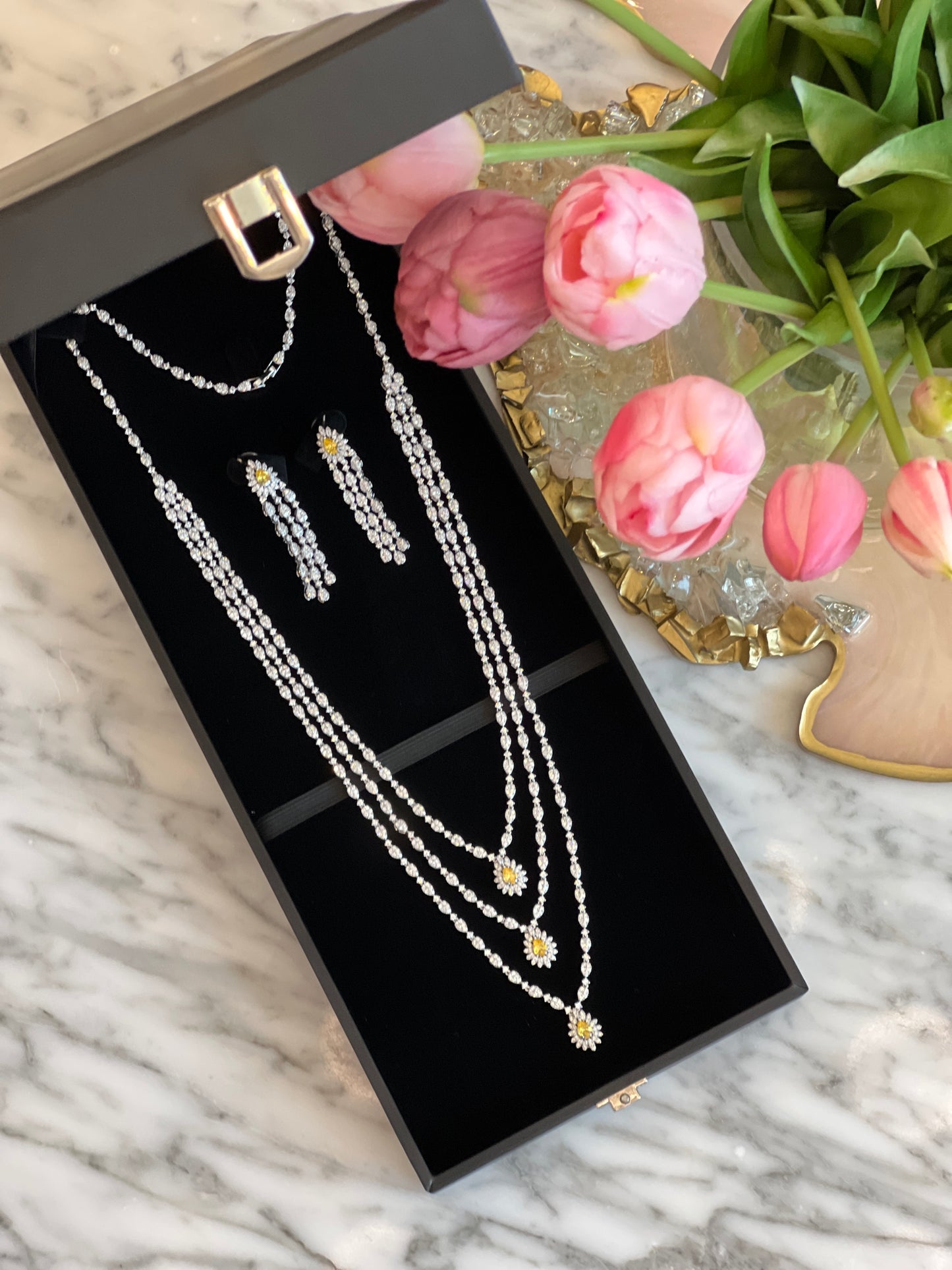 Sheikha Yellow Luxury Long Neclace with Earrings